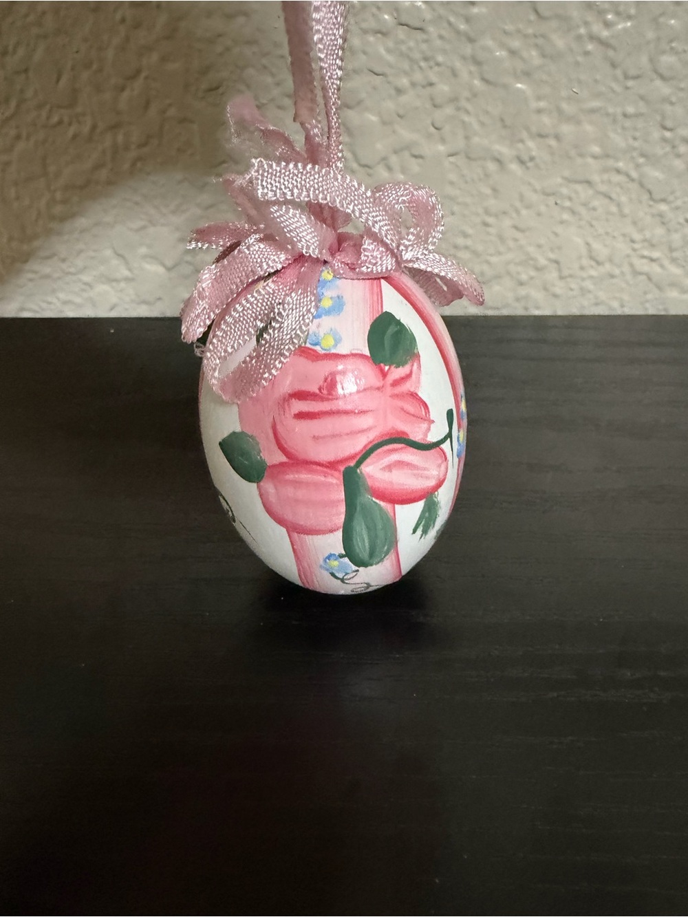 Hand-Painted Pink Floral Egg Ornament - Home Holiday